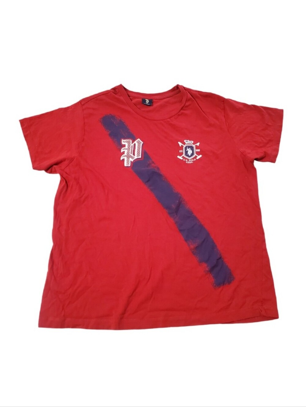 U.S. Polo Assn. Men's Red T-Shirt Navy Diagonal Stripe Large